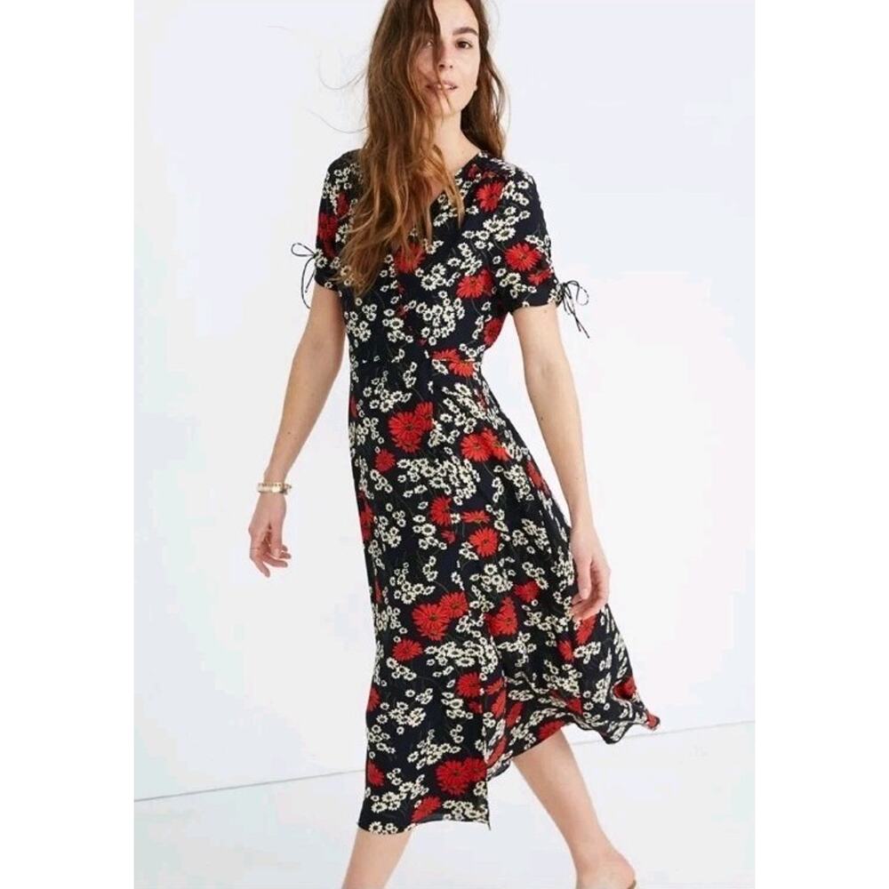 Madewell Hillside Daisies Peek A Boo Midi wrap dress Size 2 Surplice Bust - Picture 3 of 10